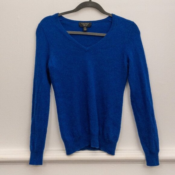 Charter Club 100% Cashmere V-Neck Sweater P/S Petite Royal Blue Pullover - Picture 1 of 3